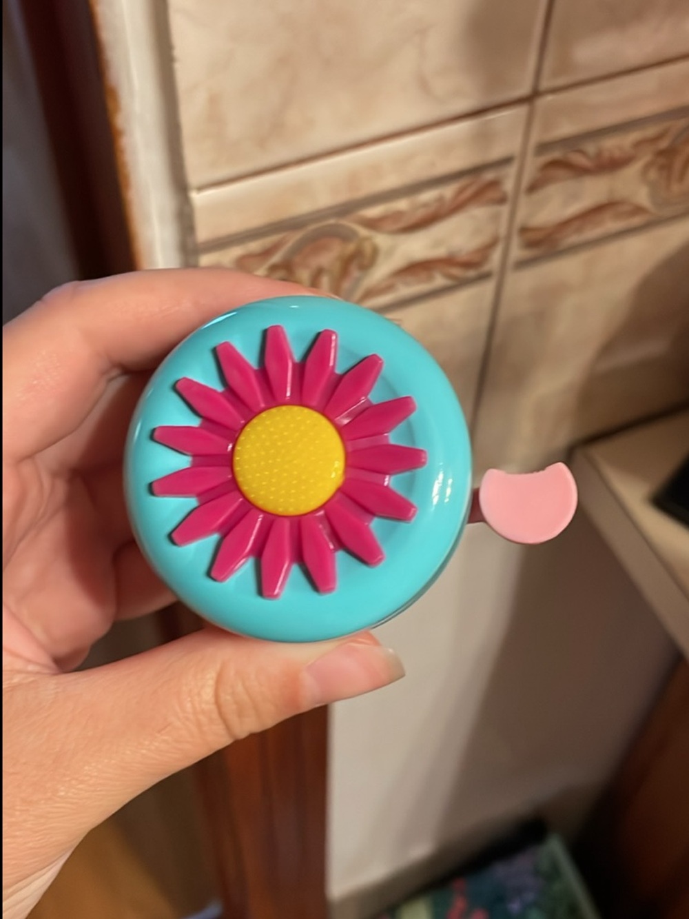 Blue Bicycle Bell with Pink Flower Accent
